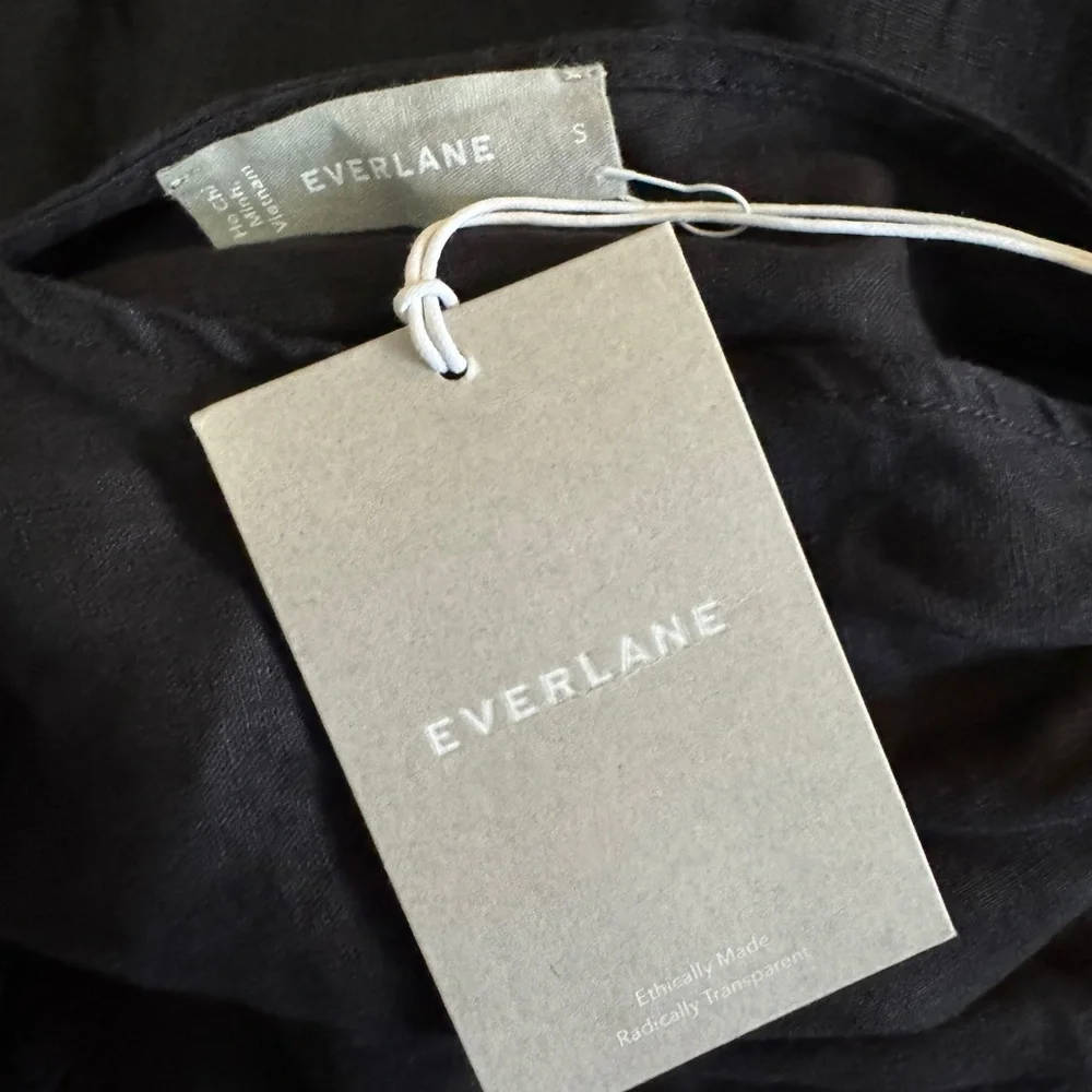 EVERLANE THE SHOESTRING APRON BLACK LINEN JUMPSUIT SZ S NWT